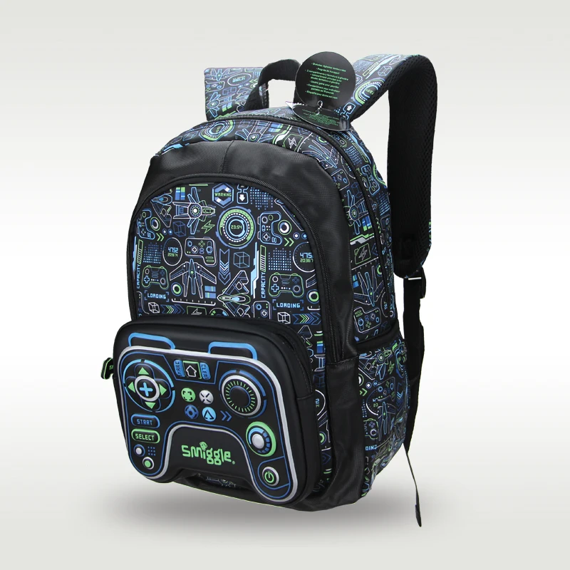 Mochila impermeável para meninos, saco do punho do console do jogo, mochila escolar original para crianças, preto, Austrália, smiggle, 7-12 anos velho, 16"