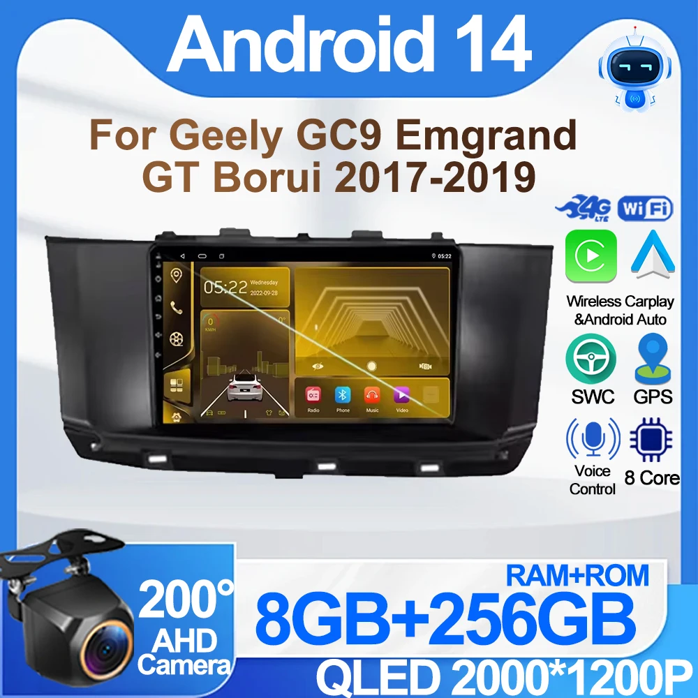 Car Android For Geely GC9 Emgrand GT Borui 2017-2019 Car Multimedia Player Touch Screen Wireless  Android Auto Mirror Link Wifi