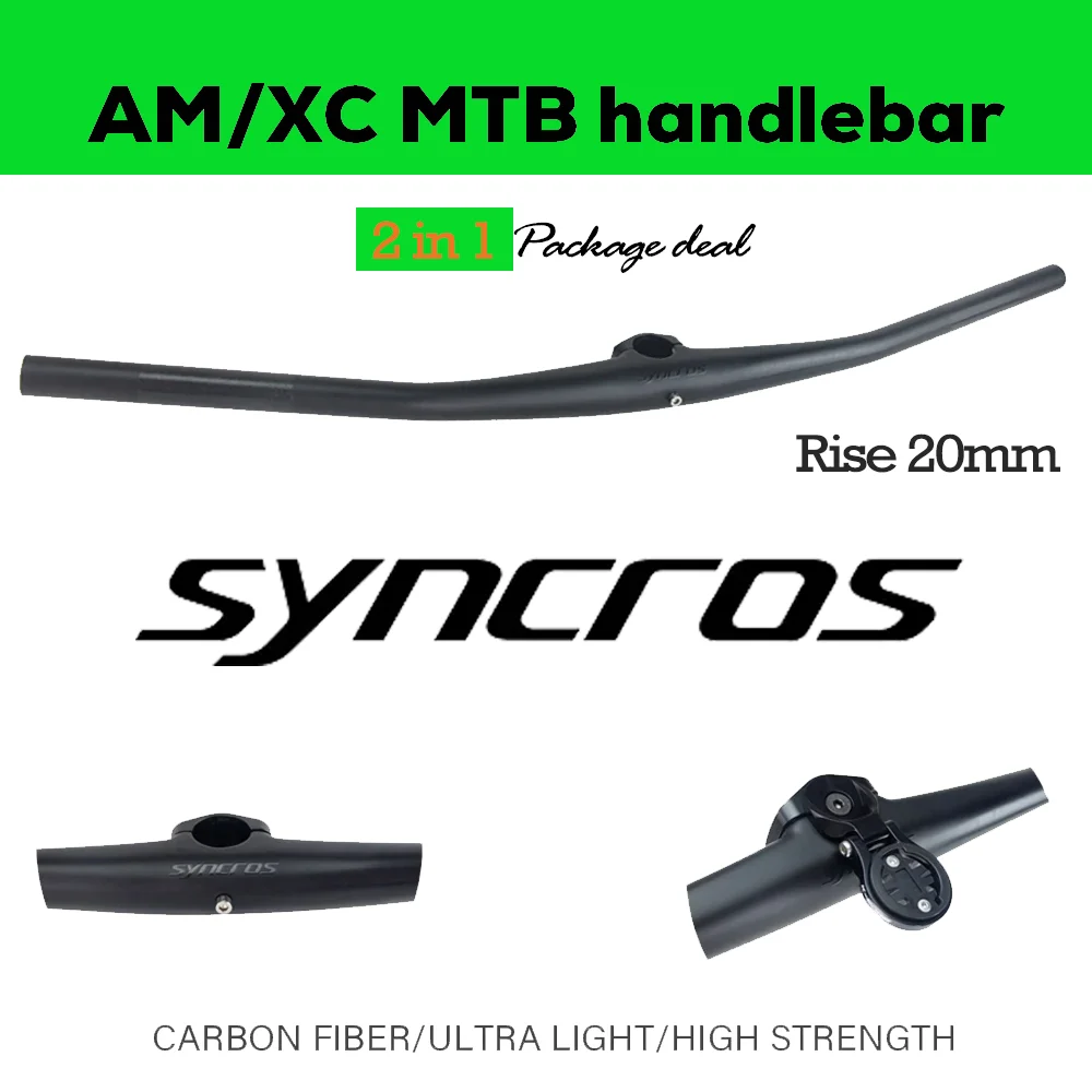 

SYNCROS Integrated MTB / BMX 28.6mm AM FR XC Carbon Handlebar Mountainbike Handlebar UD Matt 25x720-800mm FREE Computer Mount