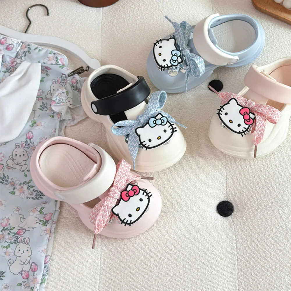 

Летние нескользящие пляжные сандалии Hello Kitty для девочек, милые садовые туфли с мультяшными рисунками для малышей, водонепроницаемые дышащие детские тапочки