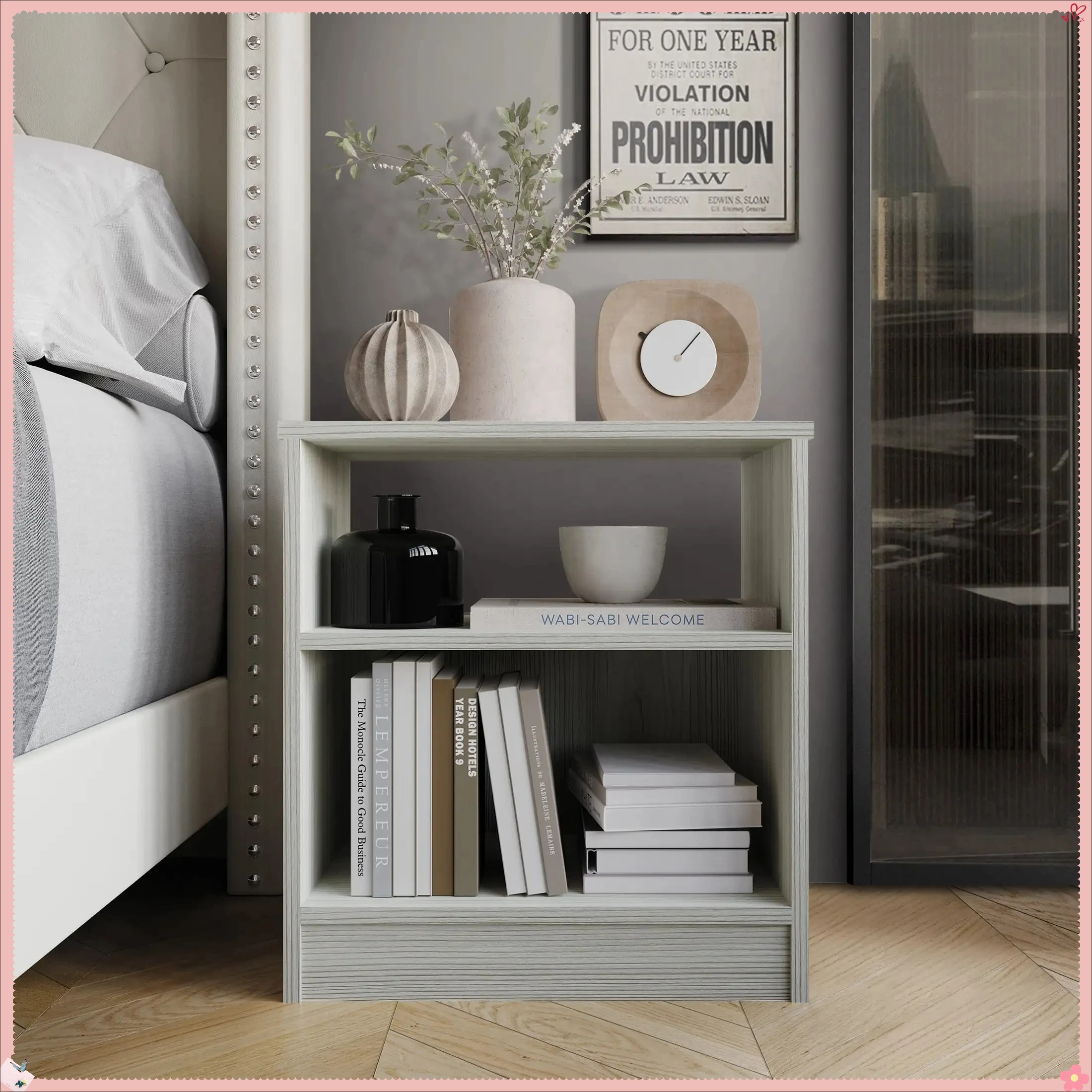 

Светло-серая прикроватная тумбочка с полкой, минималистичная тумбочка с местом для хранения вещей для спальни, общежития и небольших помещений