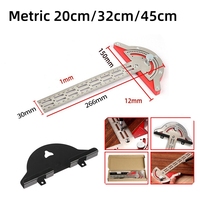 Metric Woodworking Edge Ruler 20/32/45cm Multifunctional Construction Ruler 0-70 Degrees Adjustable Protractor Angle Measuring