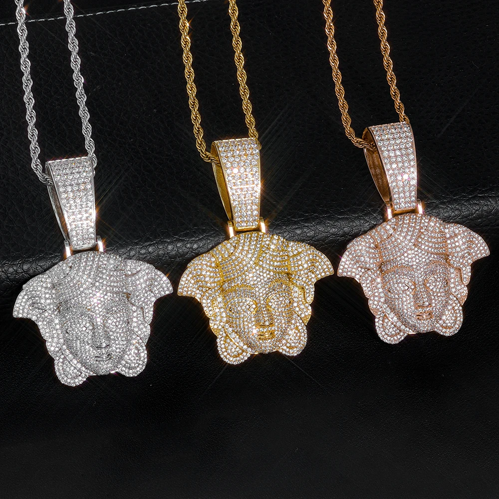 

NY Exquisite Iced Out Necklace Pendant Made Of 5A Cubic Zirconia Brass 18K Gold Plated Full Diamond Jewelry For Unisex Gifts