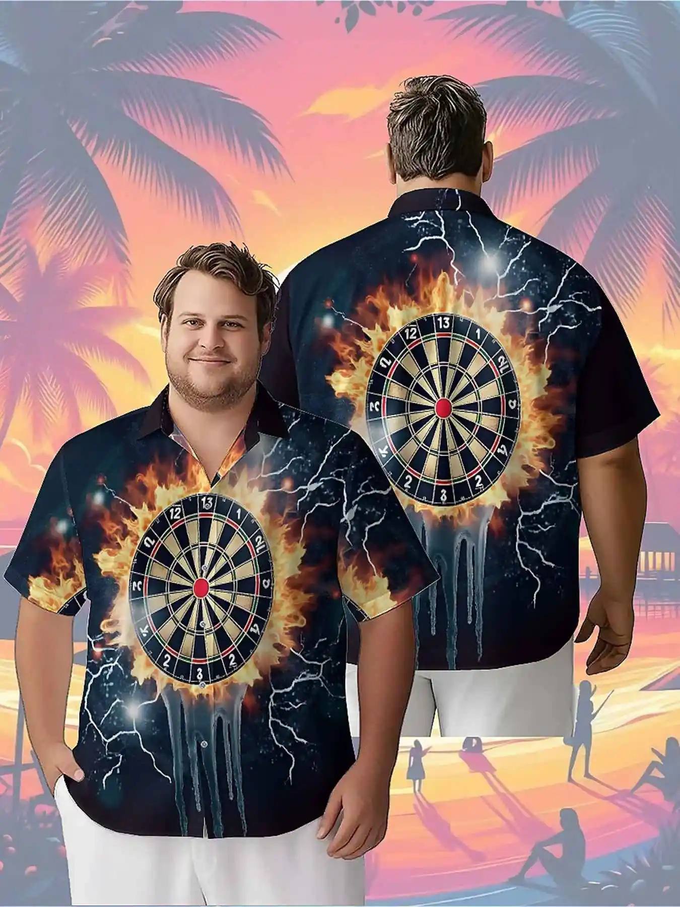 

Men's Plus Size Hawaiian Shirts Dartboard with Flames and Icicles pattern,Unisex Baggy Aloha Shirts,summer Alternative Clothing