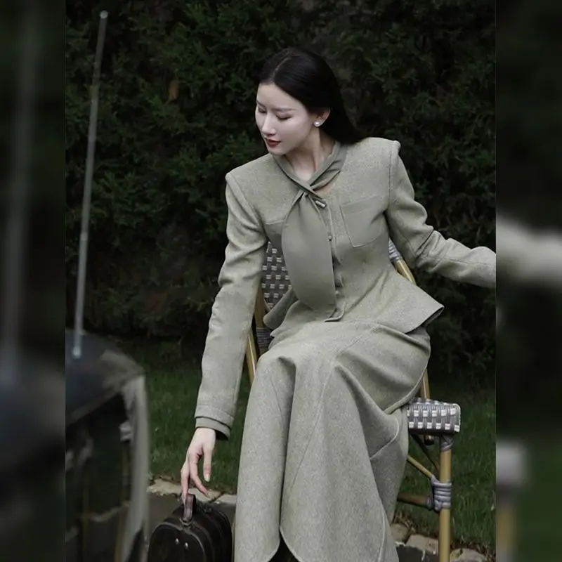 Korea Sets für Frauen 2 Stück Autumer elegante Vintage Kurz mantel halbe Länge Set Temperament Abnehmen 2 Stück Sets