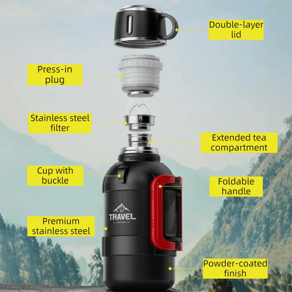 316 Stainless Steel Thermal Water Bottle Leak-proof Tea Infuser Vacuum Flasks with Folding Handle Large Capacity Insulated Mug 4