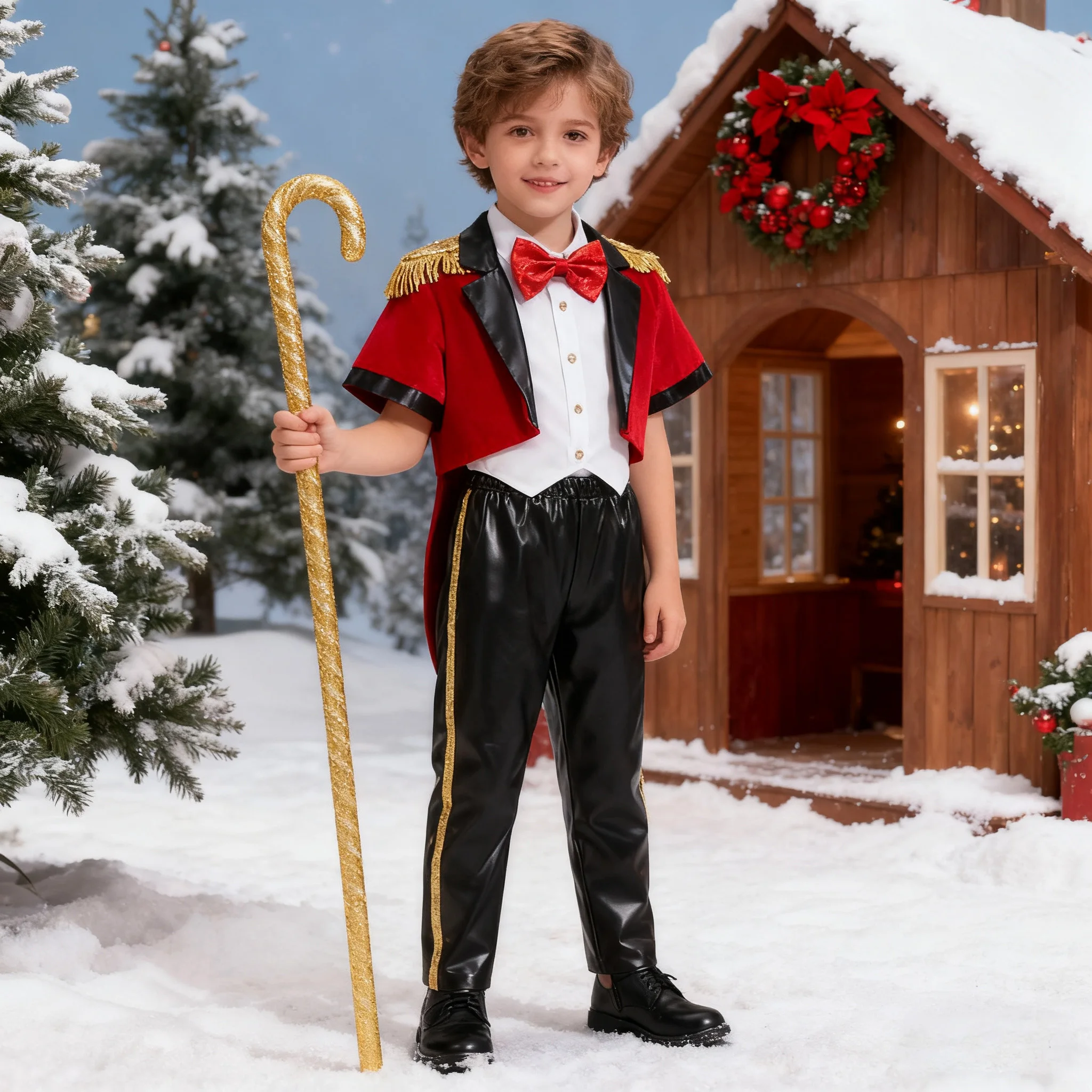 

Christmas New Year Costumes for 3-10Y Boys Red outfit Festive party Costume Kids Boy top and Pants 3PCS Set Stage Performance