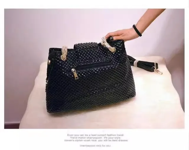 Sac seau rayé de haute qualité, diamants brillants en cristal, sac à main de grande capacité pour femmes, sac à bandoulière, sacoche