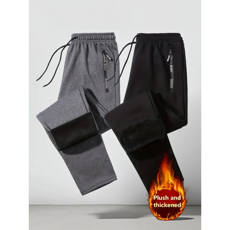 Men's Thickened Fleece Pants - Heavy-Duty Thermal Winter Pants with Elastic Cuff & Drawstring Waist