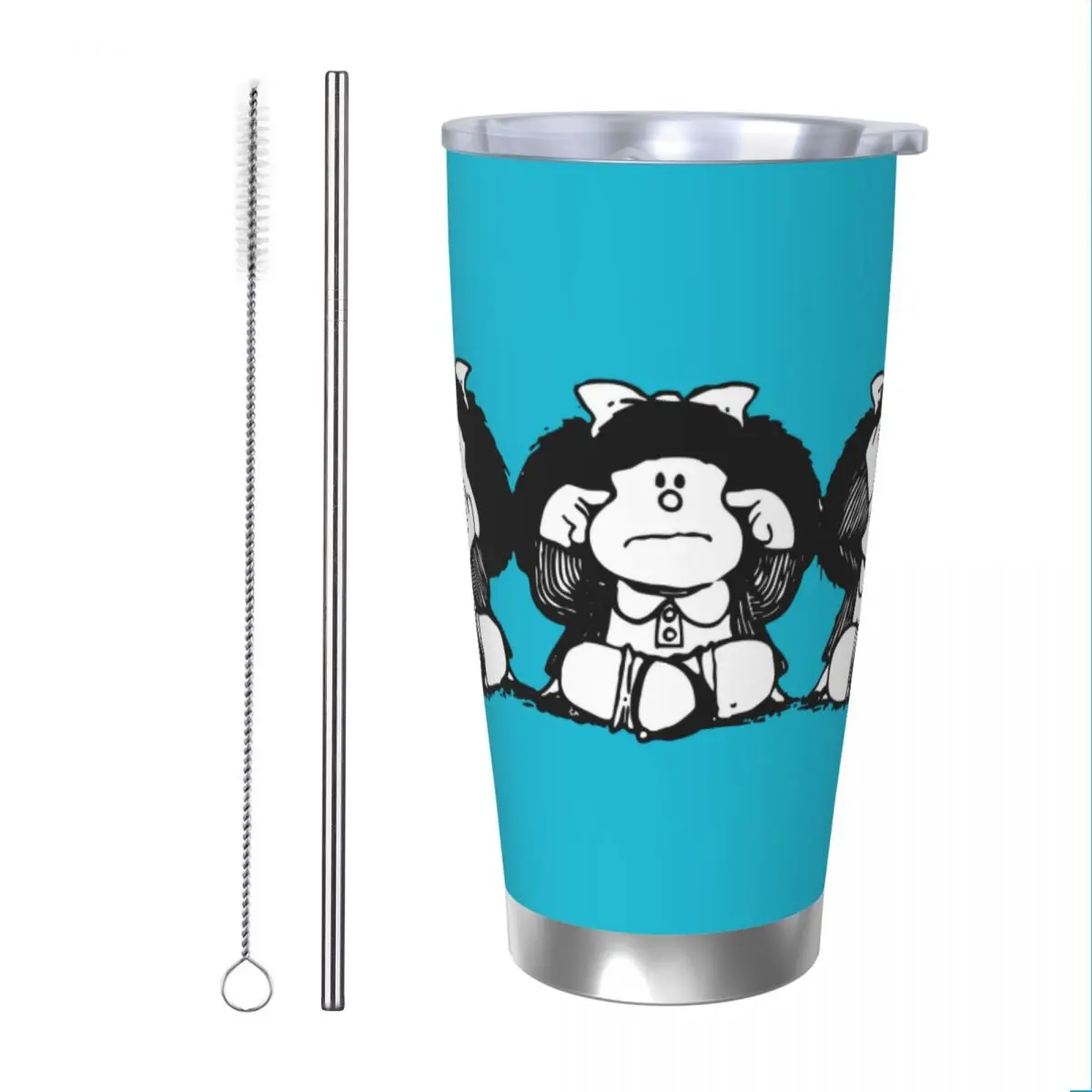 Mafalda Cartoon Quino Comics Insulated Tumbler with Straws Lid Stainless Steel Thermal Mug Double Wall Hot Cold Drinks Cup, 20oz