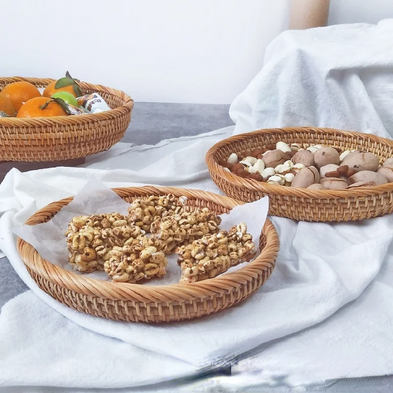 Rattan Handmade Real Rattan Fruit Basket Snack Bread Basket Tray Living Room Snacks Sundries Storage Basket Fruit Tray