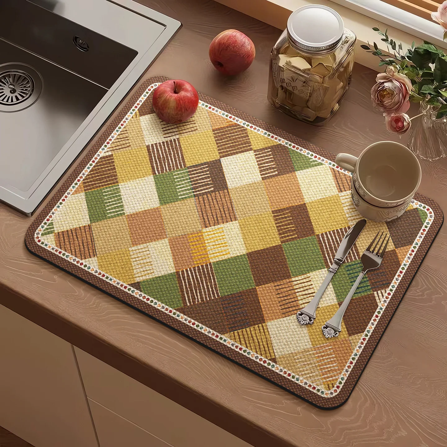 VIKAMA American Vintage Diatomaceous Earth Kitchen Mat Absorbent Fast Drying Non-Slip Sink Counter