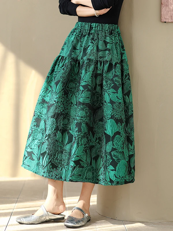 

Ele Artistic Sle Emed Floral f Skirt Women's Mid-Length Puffy Skirt Casual Versatile High Waist Loose Fit