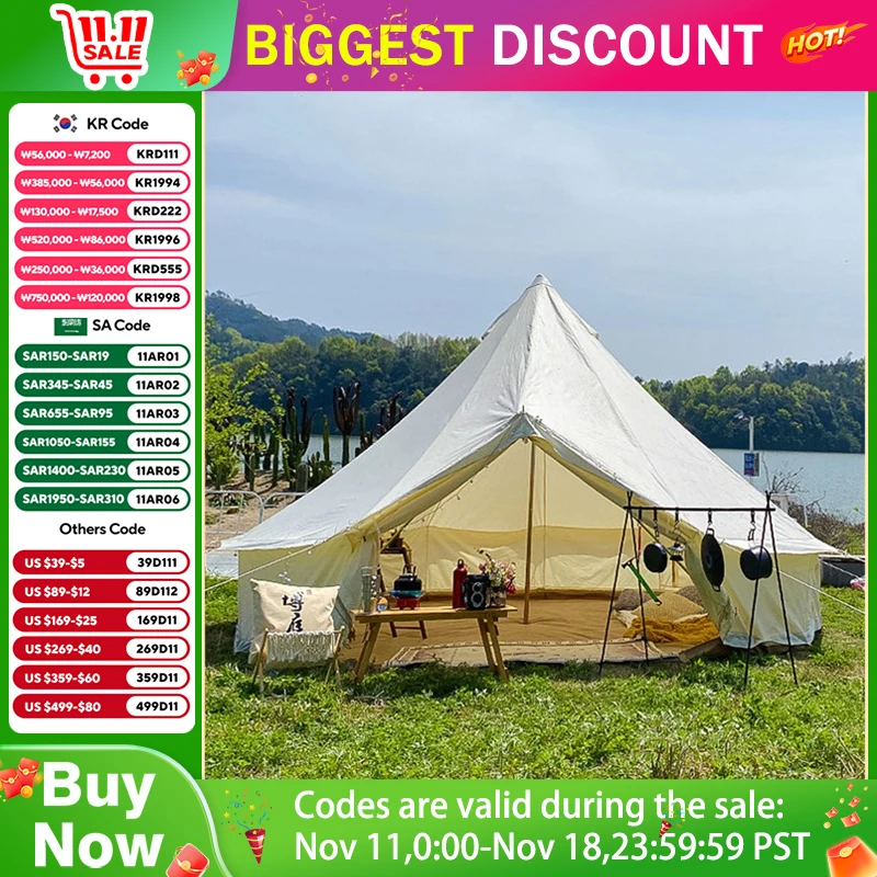 Outdoor Camping 3-4 Person Family Tent Cotton Eaves Tent Big Space Waterproof Thickened Yurt Pyramid Tent Villas Family Tent