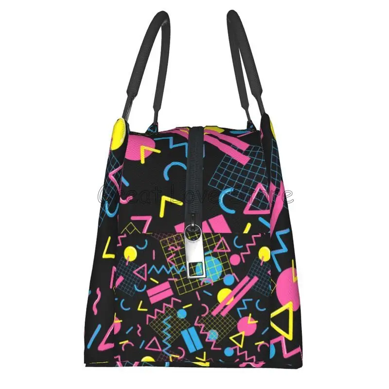 Retro 80s 90s Print Thermal Lunch Bag for Women Reusable Portable Waterproof Insulated Bento Lunch Box for Travel Picnic Work