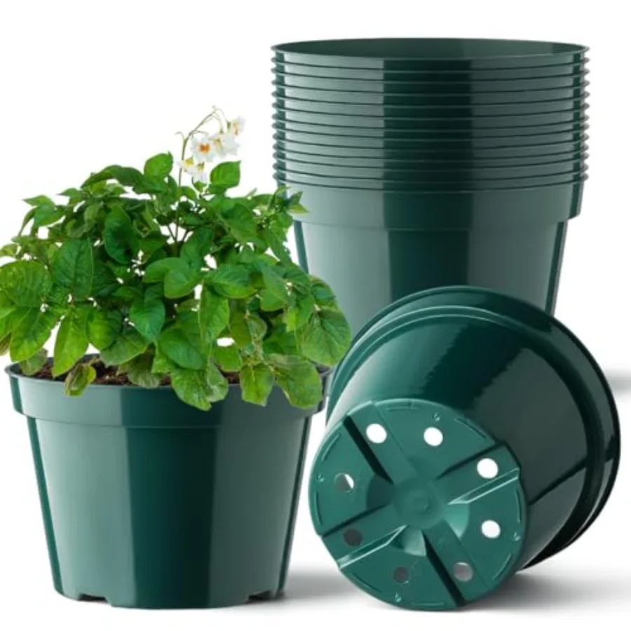 

8 Inch Plastic Plant Pots, 15 Pack Sturdy Nursery Pots with Drainage Holes, Flower Planter Pots for Indoor Outdoor, Garden Cont