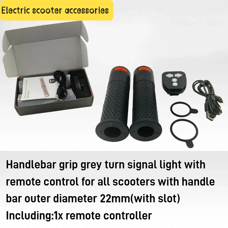 22mm Grooved Handlebar Grips Gray / Black LED Turn Signal Wireless Remote Universal Electric Scooter Replacement Accessories