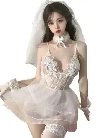 Bielizna Koronkowa Seksowna Siatka Panna Młoda Odgrywanie ról Seksowny dekolt V Wydrążony Uwodzenie Niski krój Bielizna nocna dla kobiet Elegancka sukienka X2MS