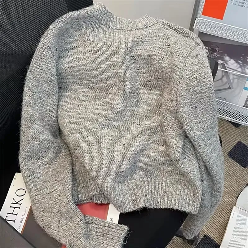 Autumn Winter Women Sweater Knitwear 2025 New Fashion Loose Casual Cardigan Ladies Tops Button Pure Colour Grey Outerwear Female