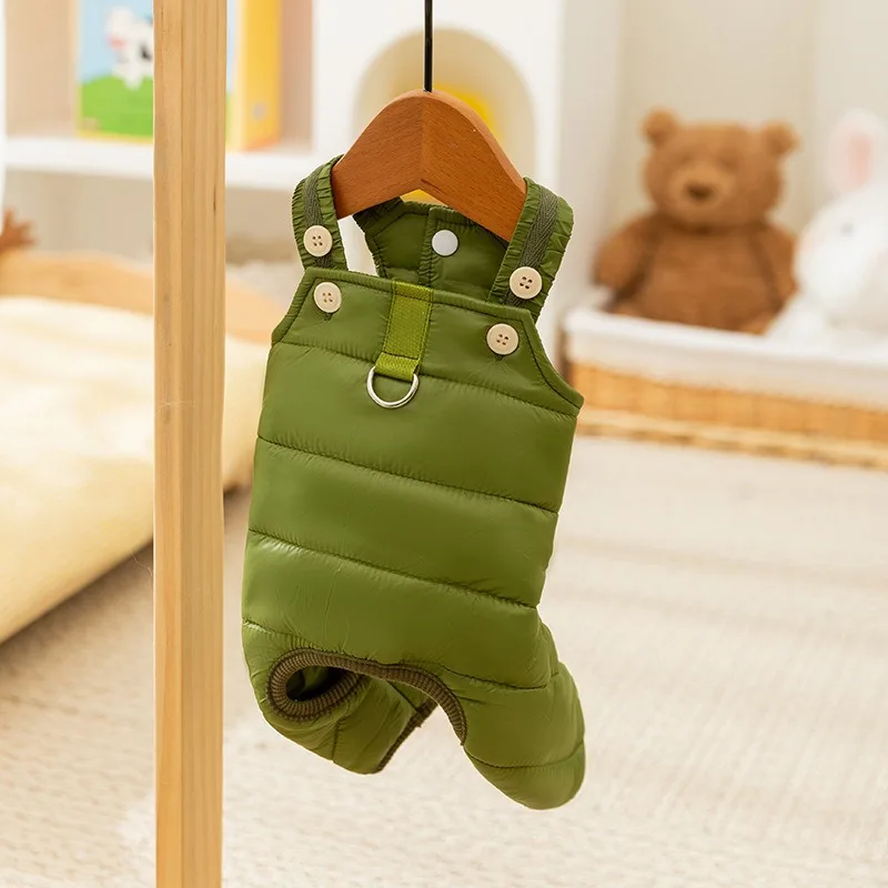 Teddy Solid Colour Strappy Trousers Dog Winter Warm Cotton Jacket Puppy Four Legs Clothes Pet Onesie Pet Supplies