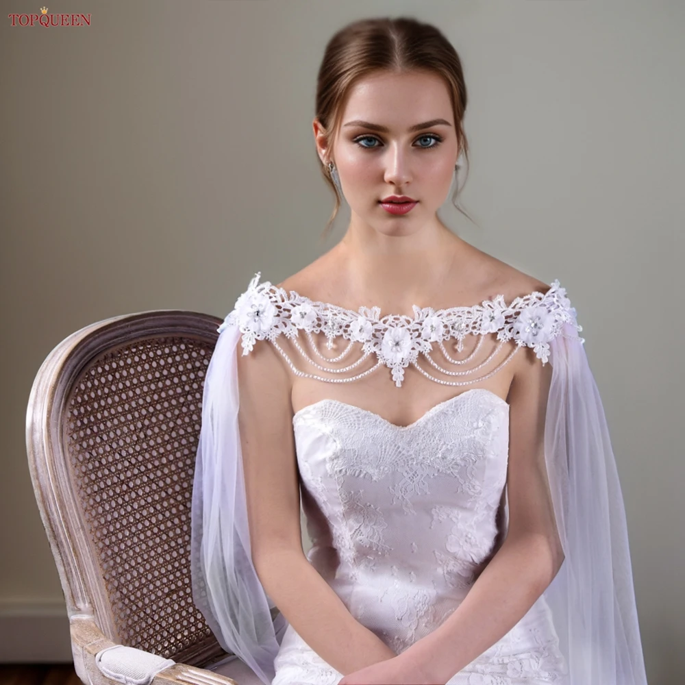 

TOPQUEEN G04T Wedding Cape Veil Long Cathedral Women's Long Capes For Wedding Bolero Women Long Sleeve Elegant DIYShawl Lace VEU