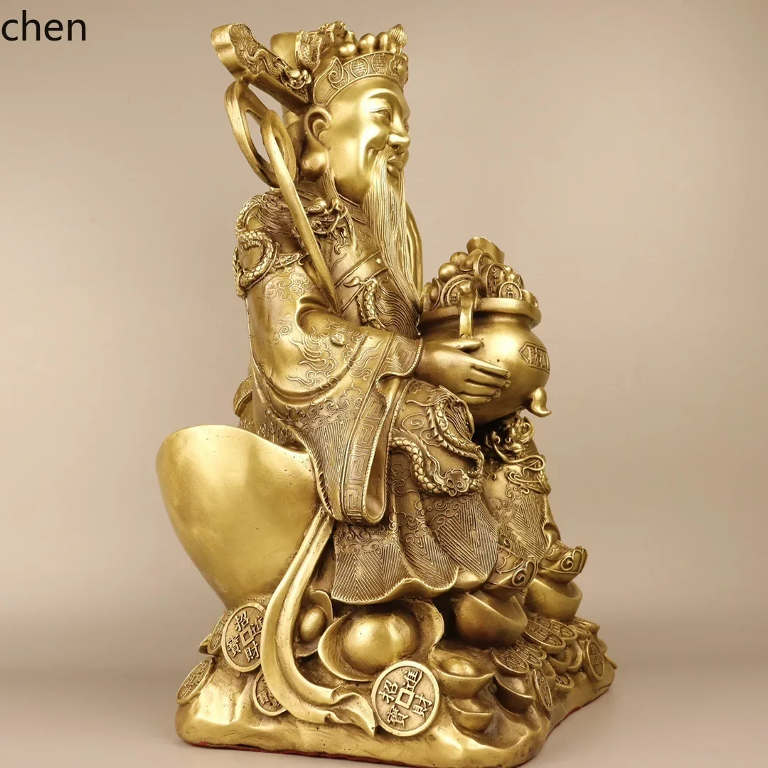 HYS God of Wealth Figurine Brass Sitting Yuanbao God of Wealth Bronze Statue Store Opening Creative