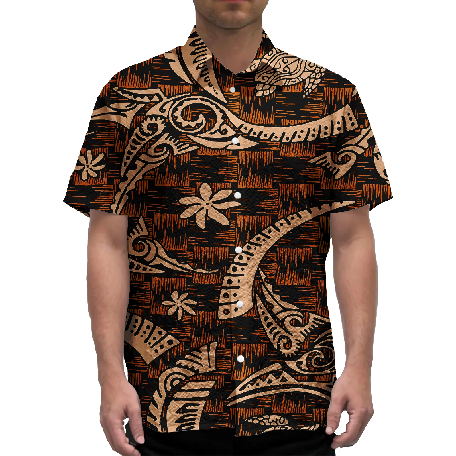 

Island Regular Fit Short Sleeve Button Down Summer Beach Shirts Men Hawaiian Shirt Polynesian Tribal Tattoo Design