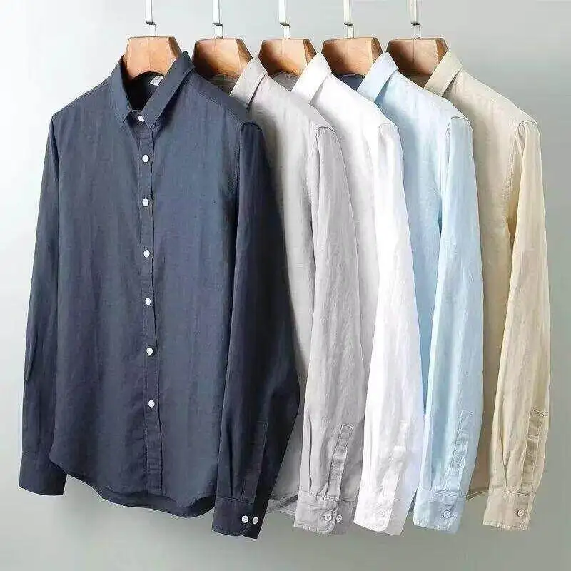 

Spring Cotton Linen Men's Shirt Long Sleeve Breathable Thin Casual Loose Cotton Linen Men's New Style Trendy Collar Inne...