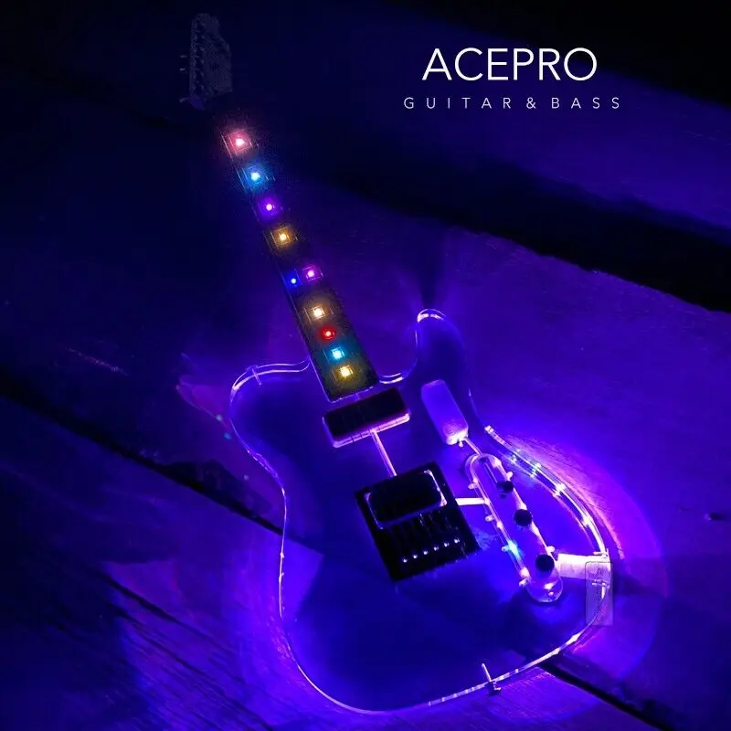 Acepro LED Lights Acrylic Electric Guitar 11 Way Switch Multicolor LEDs on Body Colorful LEDs on Fretboard