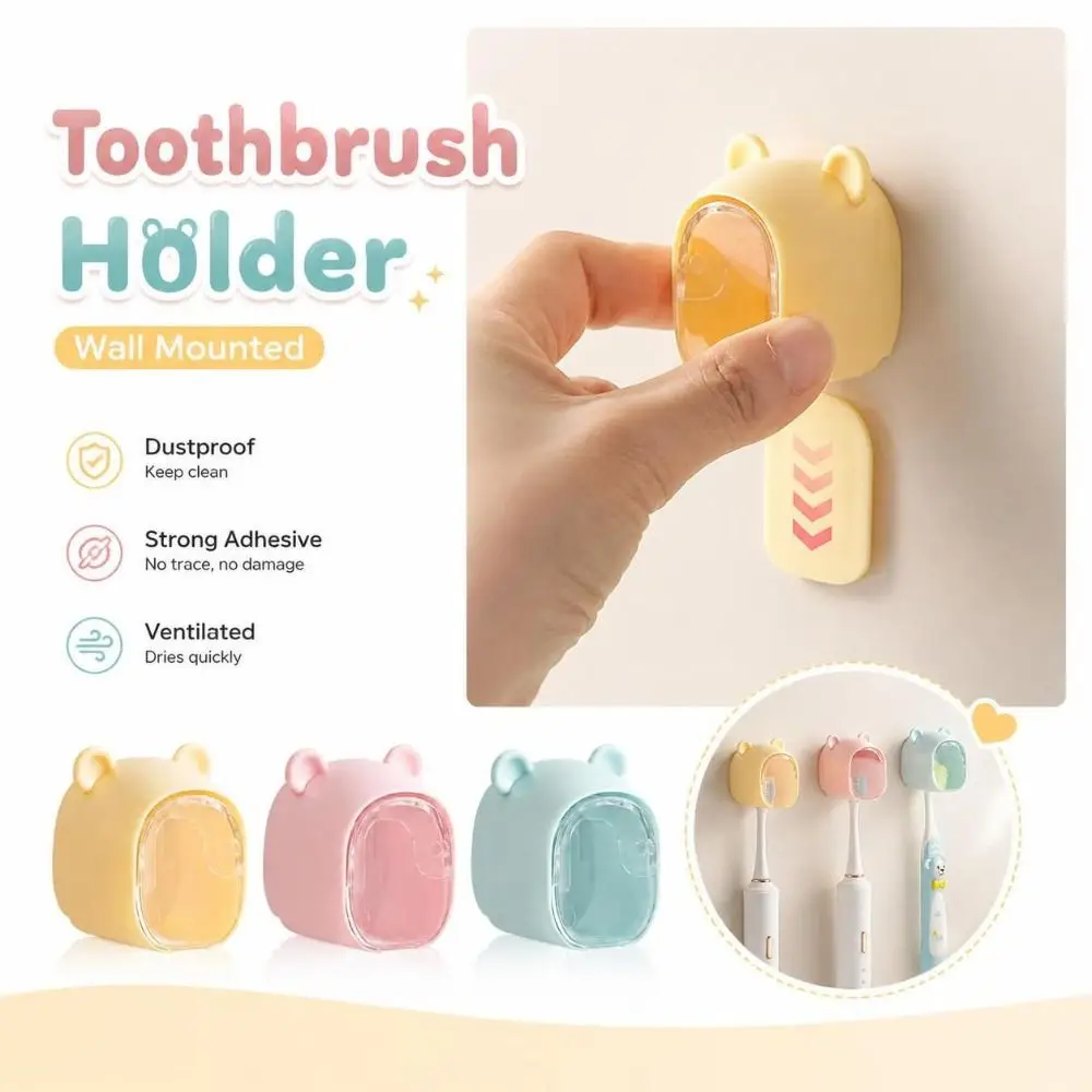 Portable Bear Shape Toothbrush Holder Dustproof Flip-top Toothbrush Rack Wall Mounted Toothbrush Storage Box Bathroom Use