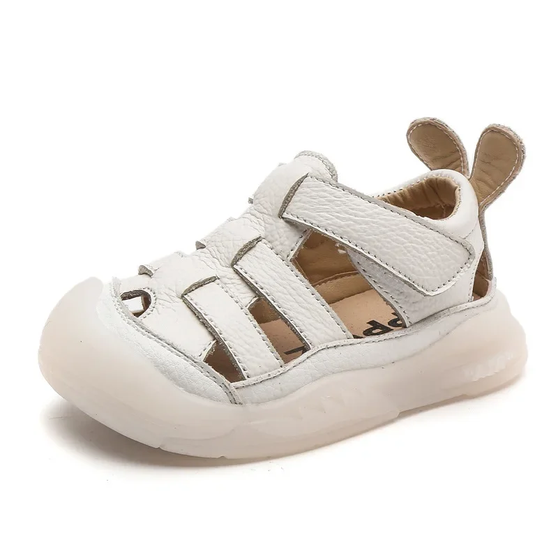 Sandales d'été en cuir véritable pour bébés filles et garçons, chaussures confortables pour nourrissons, semelle souple, sandales de plage pour enfants