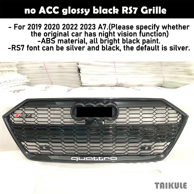Gloss Black Honeycomb Grille For Audi A7 S7 2019-2020 C8 – RS7 Style Front Upper Mesh By JMS