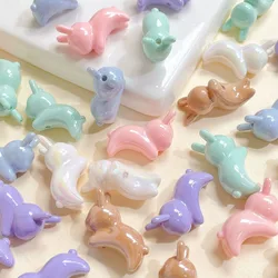 10Pcs 17*24mm Acrylic Cute Rabbit Loose Beads Cream Straight Hole Beaded DIY Makes Jewelry Bracelet Necklace Accessory Material