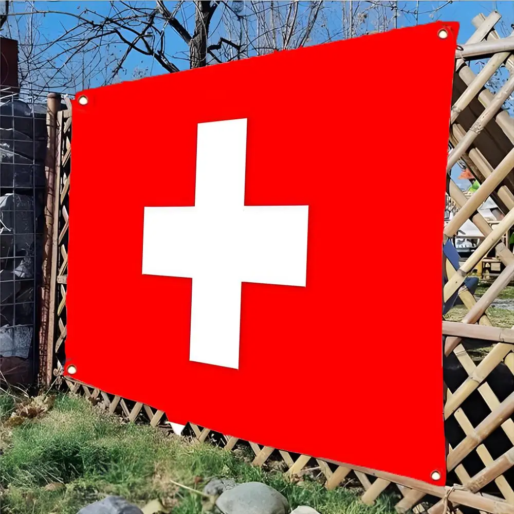 Flag of Switzerland Flags Daily four ring borderless design indoor outdoor decor easy hang install