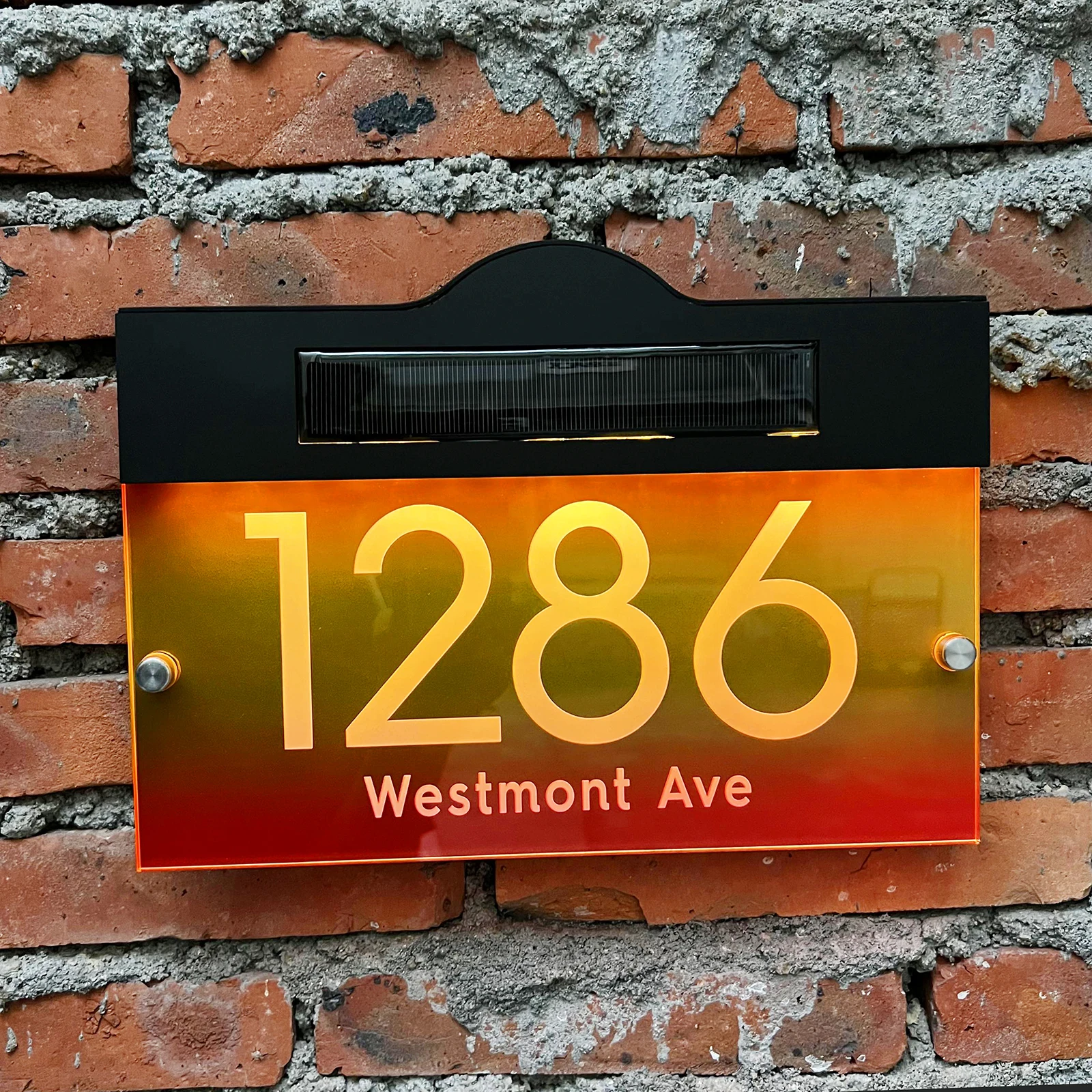 Customized Solar House Number Outdoor Custom Illuminated Led Address Sign Plaque Gradient Color Acrylic House Numbers Sign Plate