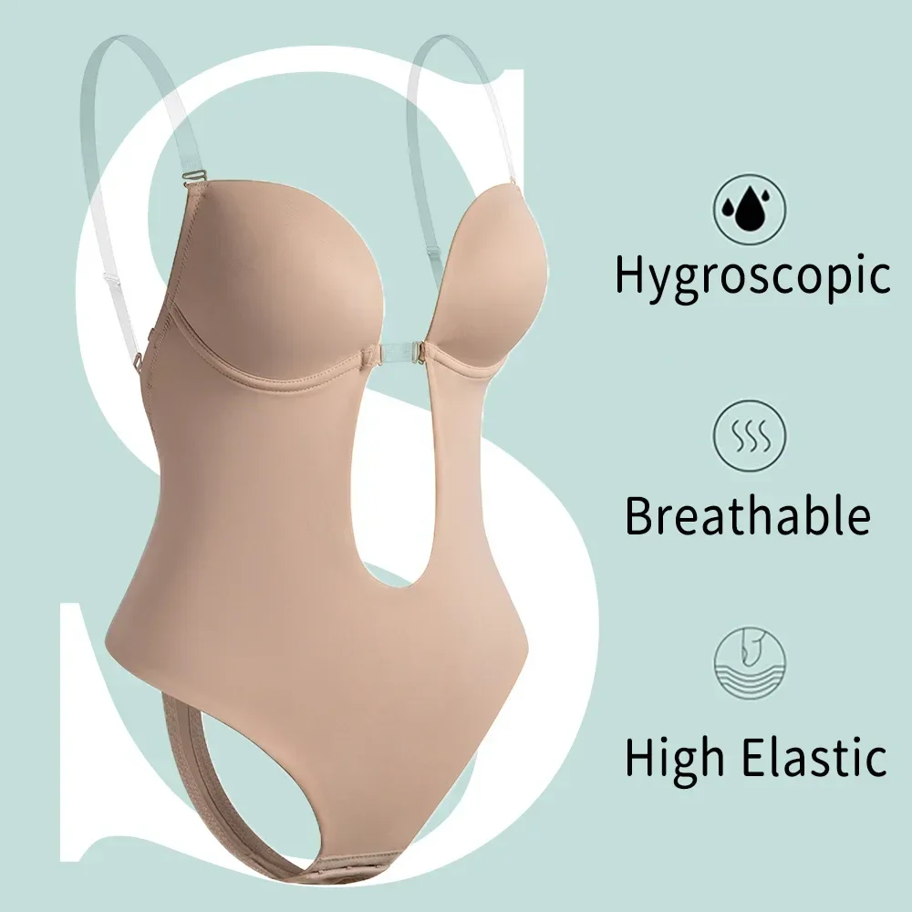 Mergulhamento sem encosto Bras Lingerie, Sutiã Push Up Invisível, Mergulhamento completo em U, Roupa interior sem encosto, Nova moda