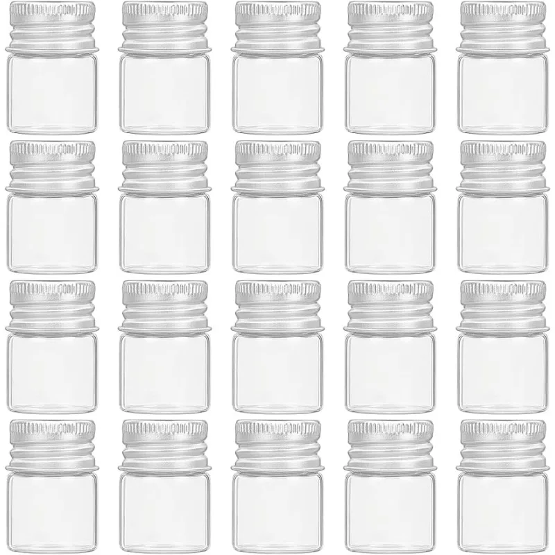 20Pcs 5ml Glass Sealed Bottle with Screw Aluminum Cap Clear Liquid Sample Vial for Message Bottle Wishes Bottle