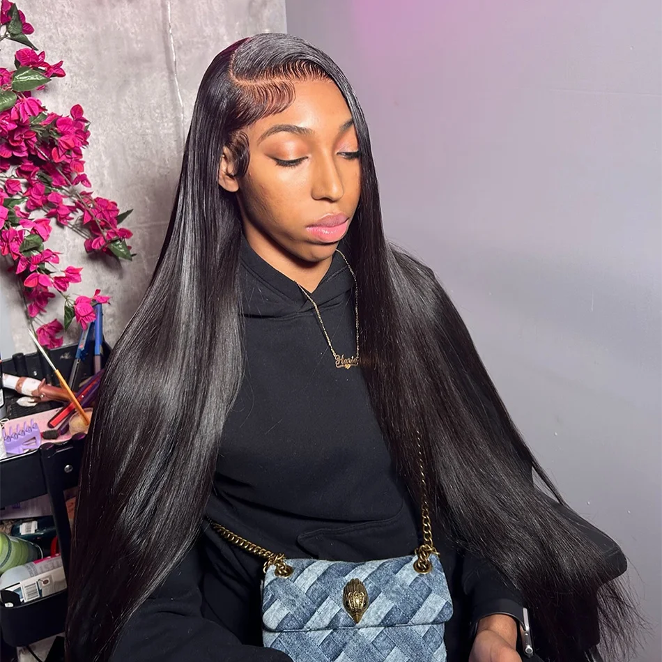 

40-дюймовые прямые парики из натуральных волос с плотностью 250%, 13x6 HD кружевной фронтальный парик для женщин, 5x5 безклеевой парик, предварительно нарезанный