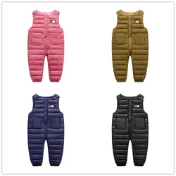 Baby Thickened Down Trousers Boys Warm Backpack Pants Girls Cold Skiing Sweatpants Winter New Jumpsuit Pants Kids Casual Romper