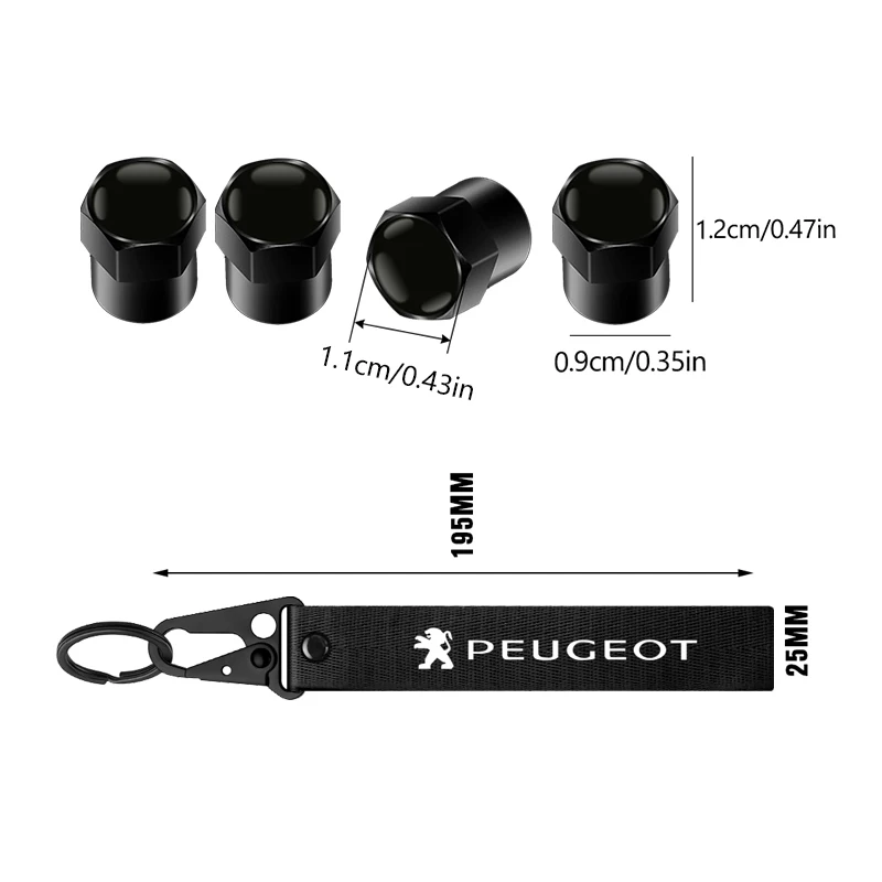 Car Tire Wheel Valve Caps Cover Metal Car Key Chain Ring Keychain For Peugeot 206 307 308 3008 207 208 407 408 508 2008 5008 301 view 2
