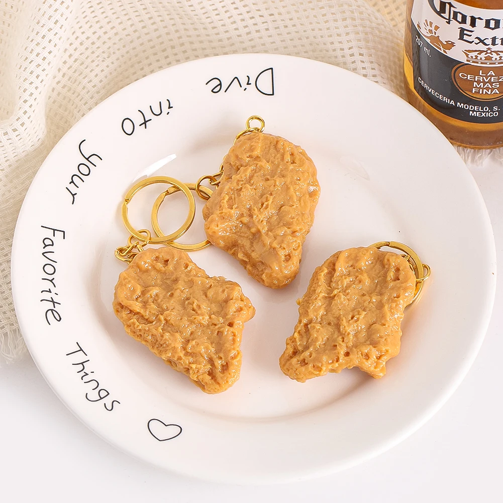 Simulated Fried Chicken Nuggets Keychain Creative Imitation Food Pendant Keychain Vehicle Charms Fun Backpack Pendant Gifts view 4
