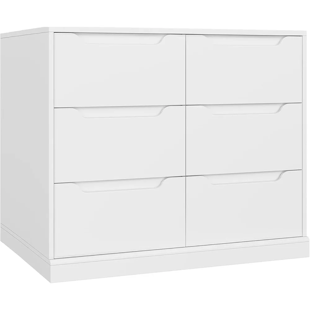 Contemporary 6-Drawer Double Dresser for Bedroom, Spacious Wooden Storage Chest with Organizer