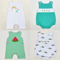 Wholesale Children Baby Boy Sleeveless Summer Newborn Kids Toddler Romper Embroidery Ducks Watermelon Boats Coverall Bodysuit