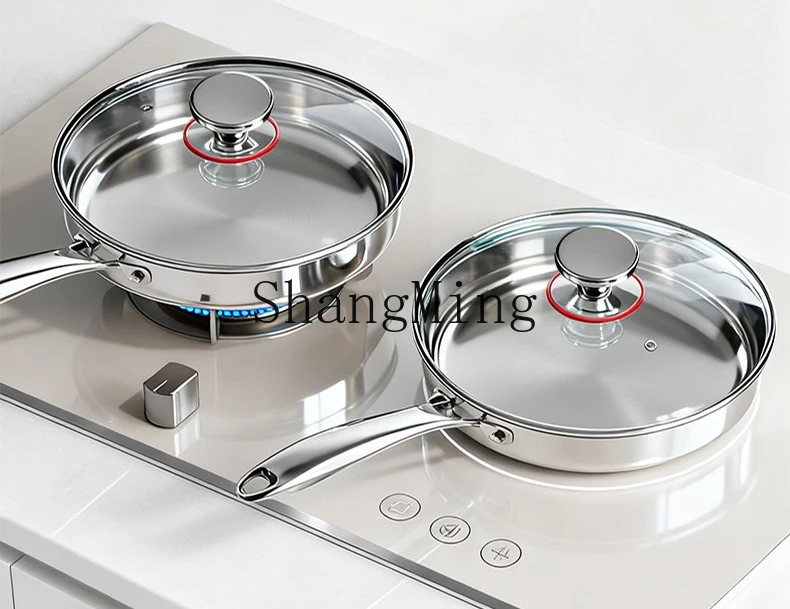 

PYH stainless steel pan thickened three-layer non-stick pan frying steak universal round frying uncoated