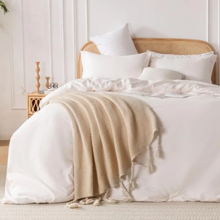 

100% Washed Cotton Duvet Cover Set Size 3 Pieces 1 Duvet Cover 90x90 Inch and 2 Pillow Shams Soft Breathable Comforter Covers Z
