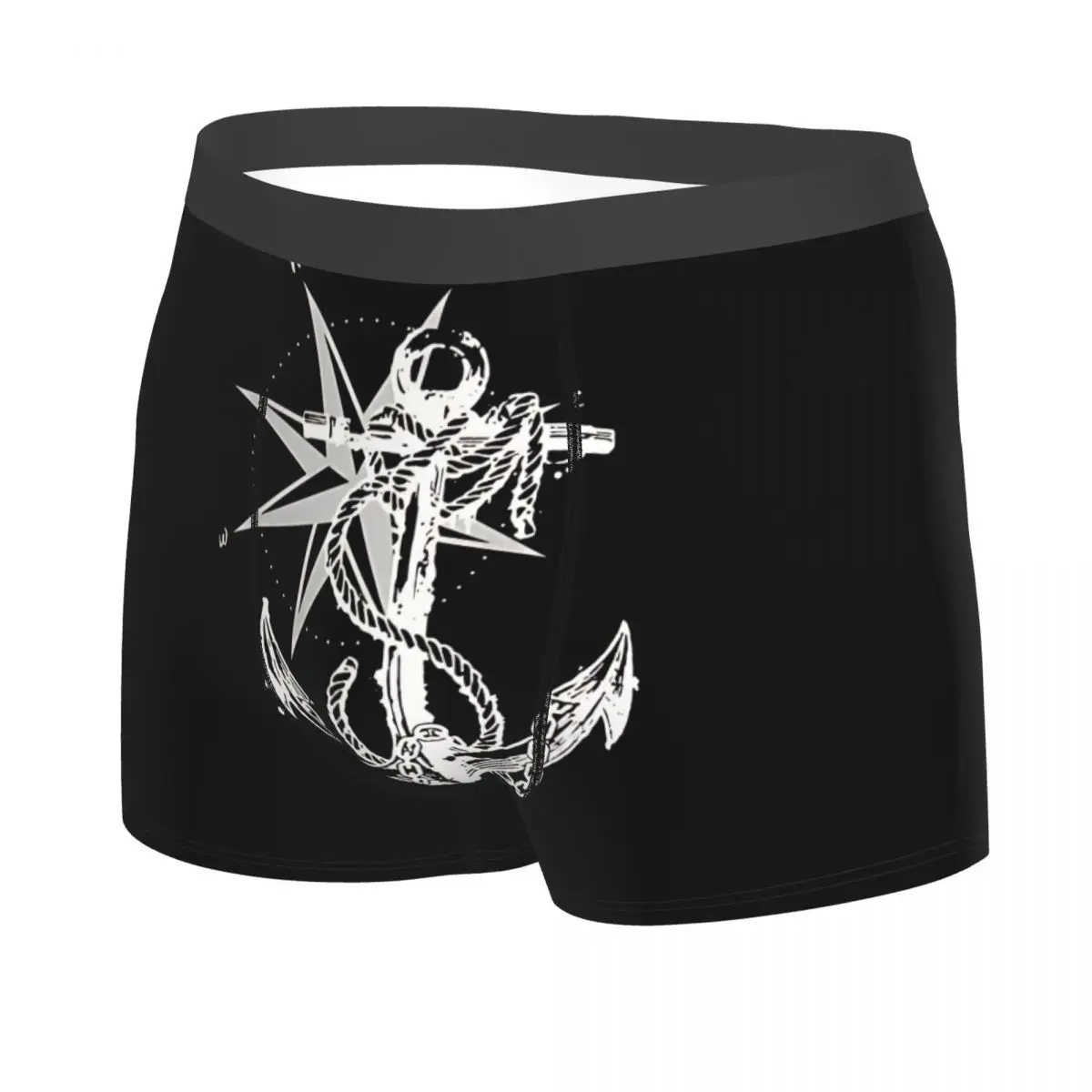 Anker Compass Design Maritime Nautical Man's Boxer Briefs Ocean Compass Breathable Funny Underpants High Quality Print Shorts