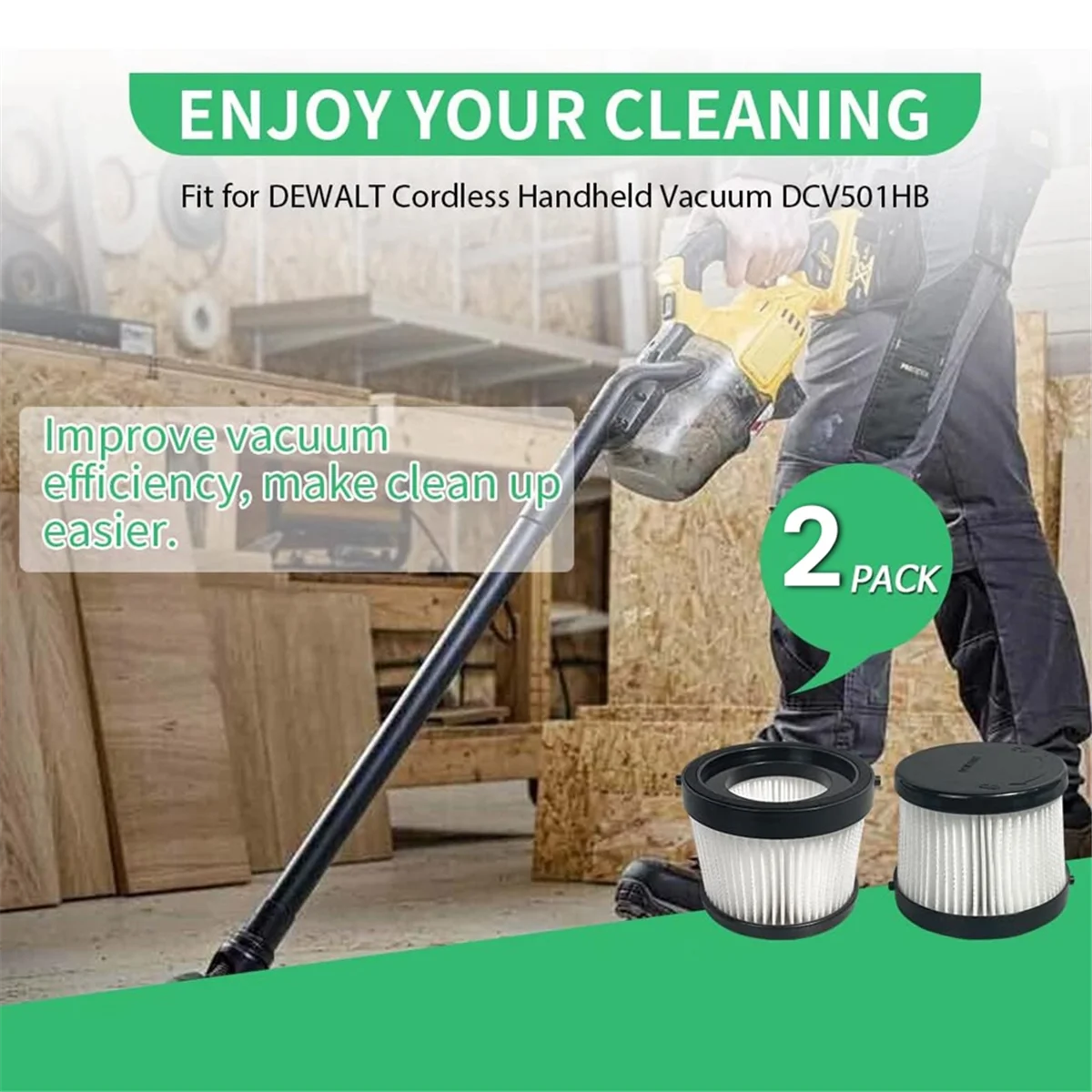 2Pcs DCV5011H HEPA Filter for DCV501HB Cordless Handheld Vacuum, with 4 Foam Sleeve Filters & 1 Brush