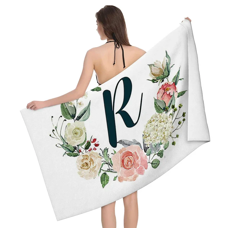 1pc Flower wreath letter pattern Pattern Beach Towel,Ultra-Fine Fiber Beach Blanket,Highly Absorbent Bath Towel,Suitable