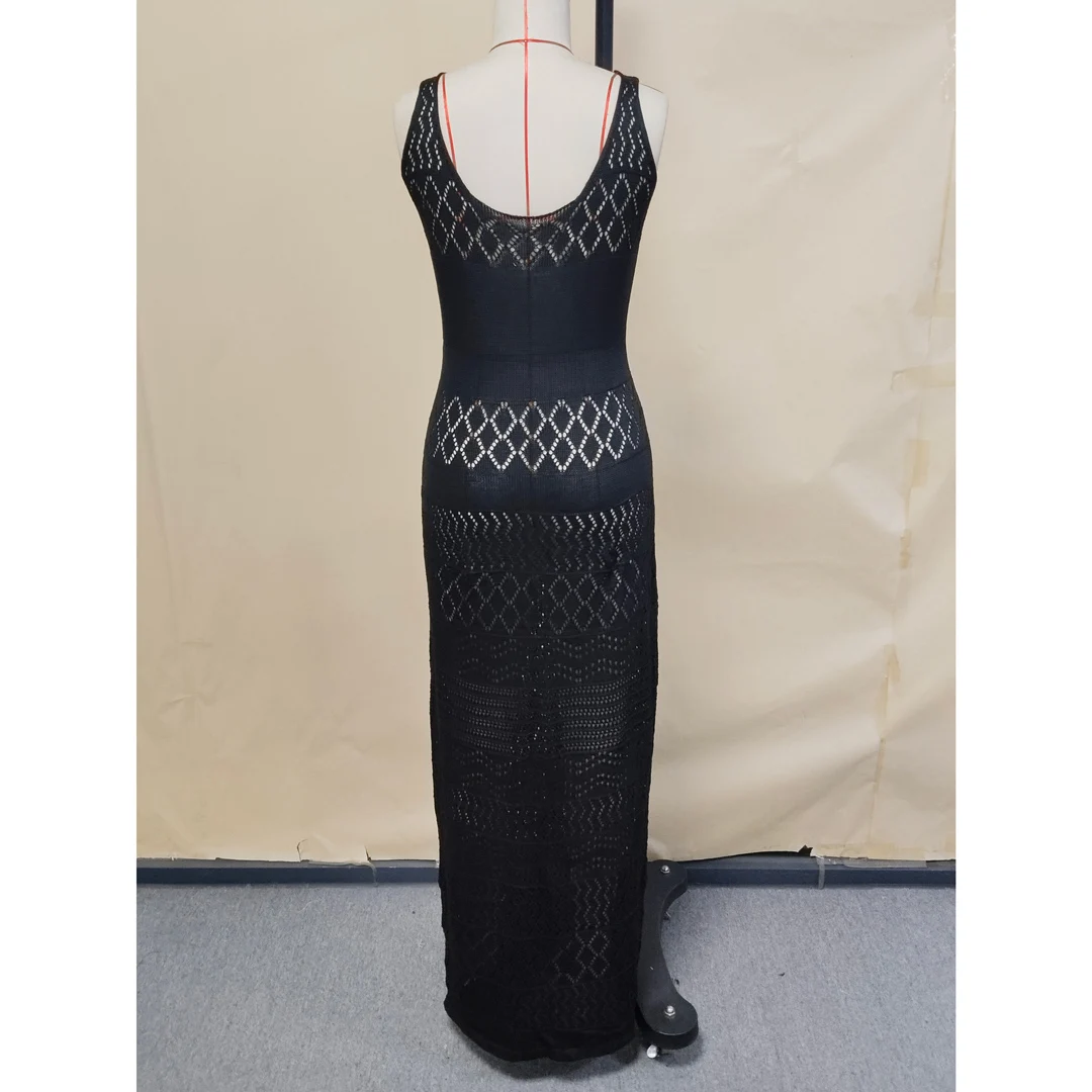 Neues V-Ausschnitt-Tunika-Kleid mit Ausschnitten und Häkelmuster, Strandkleid, Strandmode, Strandüberwurf, Damen V5806 – Detail 11
