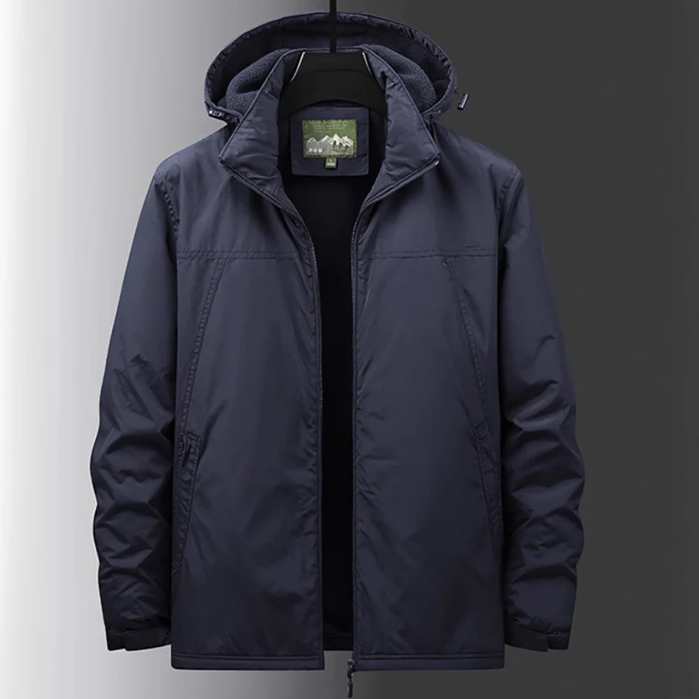 Men's Keep Warm Velvet Thickened Casual Coat Winter Outdoor Zipper Waterproof Jacket fashion Cotton Solid Climbing Man Jackets